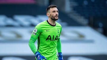 LONDON, ENGLAND - APRIL 21: Hugo Lloris of Tottenham Hotspur looks on during the Premier League match between Tottenham Hotspur and Southampton at Tottenham Hotspur Stadium on April 21, 2021 in London, United Kingdom. Sporting stadiums around the UK remain under strict restrictions due to the Coronavirus Pandemic as Government social distancing laws prohibit fans inside venues resulting in games being played behind closed doors. (Photo by Sebastian Frej/MB Media/Getty Images)