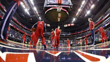 Nov 1, 2013; Washington, DC, USA; Washington Wizards players warm up prior to their game against the Philadelphia 76ers at Verizon Center. The 76ers won 109-102. Mandatory Credit: Geoff Burke-USA TODAY Sports