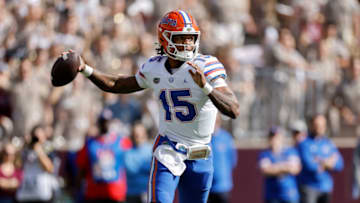 COLLEGE STATION, TEXAS - NOVEMBER 05: Anthony Richardson #15 of the Florida Gators looks to pass in the first quarter against the Texas A&M Aggies at Kyle Field on November 05, 2022 in College Station, Texas. (Photo by Tim Warner/Getty Images)