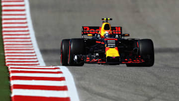 AUSTIN, TX - OCTOBER 22: Max Verstappen of the Netherlands driving the (33) Red Bull Racing Red Bull-TAG Heuer RB13 TAG Heuer on track during the United States Formula One Grand Prix at Circuit of The Americas on October 22, 2017 in Austin, Texas. (Photo by Mark Thompson/Getty Images)