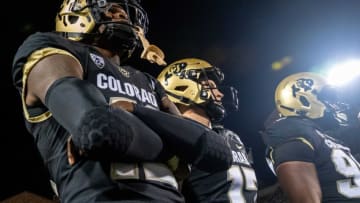 CU football's sophomore athlete Travis Hunter poses during the coin toss before the Rocky Mountain Showdown on Sept. 16, 2023 at Folsom Field in Boulder, Colo.
