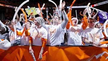 KNOXVILLE, TN - DECEMBER 17: Tennessee Volunteers fans get ready before a game against the North Carolina Tar Heels at Thompson-Boling Arena on December 17, 2017 in Knoxville, Tennessee. (Photo by Joe Robbins/Getty Images)