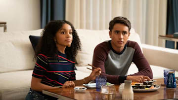 Love, Victor -- "Who the Hell is B" - Episode 109 -- Back in Atlanta, Victor starts to open up to his friends about what he's been feeling. Mia (Rachel Hilson) and Victor (Michael Cimino), shown. (Photo by: Gilles Mingasson/Hulu)