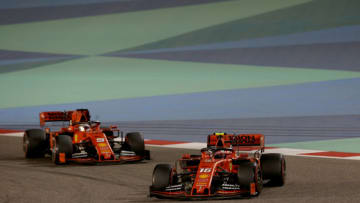 BAHRAIN, BAHRAIN - MARCH 31: Charles Leclerc of Monaco driving the (16) Scuderia Ferrari SF90 leads Sebastian Vettel of Germany driving the (5) Scuderia Ferrari SF90 on track during the F1 Grand Prix of Bahrain at Bahrain International Circuit on March 31, 2019 in Bahrain, Bahrain. (Photo by Charles Coates/Getty Images)