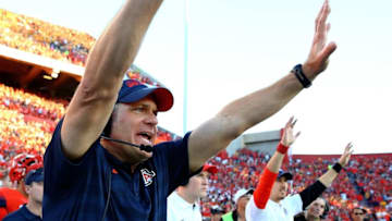 Nov 28, 2014; Tucson, AZ, USA; Arizona Wildcats head coach Rich Rodriguez reacts against the Arizona State Sun Devils during the 88th annual territorial cup at Arizona Stadium. The Wildcats defeated the Sun Devils 42-35 to win the Pac-12 south title. Mandatory Credit: Mark J. Rebilas-USA TODAY Sports