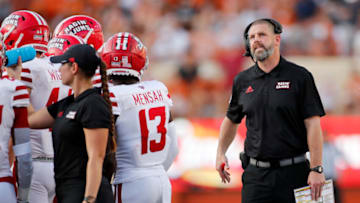 AUSTIN, TEXAS - SEPTEMBER 04: Head coach Billy Napier of the Louisiana Ragin' Cajuns reacts during a time out in the second half against the Texas Longhorns at Darrell K Royal-Texas Memorial Stadium on September 04, 2021 in Austin, Texas. (Photo by Tim Warner/Getty Images)