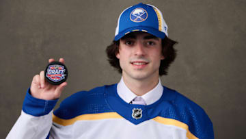 MONTREAL, QUEBEC - JULY 07: Matthew Savoie, #9 pick by the Buffalo Sabres, poses for a portrait during the 2022 Upper Deck NHL Draft at Bell Centre on July 07, 2022 in Montreal, Quebec, Canada. (Photo by Minas Panagiotakis/Getty Images)