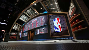 Jun 25, 2015; Brooklyn, NY, USA; General view of the stage before the start of the 2015 NBA Draft at Barclays Center. Mandatory Credit: Brad Penner-USA TODAY Sports