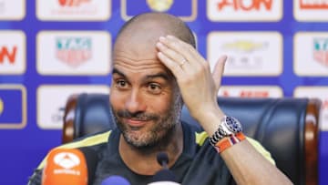 BEIJING, CHINA - JULY 24: Manchester City's manager Pep Guardiola attends a press conference for 2016 International Champions Cup match between Manchester City and Manchester United at Olympic Sports Center Stadium on July 24, 2016 in Beijing, China. (Photo by Lintao Zhang/Getty Images)