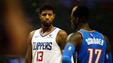LOS ANGELES, CALIFORNIA - NOVEMBER 18: Paul George #13 of the Los Angeles Clippers looks on during the second half of a game against the Oklahoma City Thunder at Staples Center on November 18, 2019 in Los Angeles, California. NOTE TO USER: User expressly acknowledges and agrees that, by downloading and or using this photograph, User is consenting to the terms and conditions of the Getty Images License Agreement. (Photo by Katharine Lotze/Getty Images)