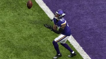 MINNEAPOLIS, MN - OCTOBER 18: Mike Hughes #21 of the Minnesota Vikings warms up before the game against the Atlanta Falcons at U.S. Bank Stadium on October 18, 2020 in Minneapolis, Minnesota. (Photo by Stephen Maturen/Getty Images)