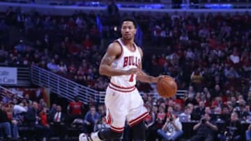 Dec 22, 2014; Chicago, IL, USA; Chicago Bulls guard Derrick Rose (1) with the ball during the first quarter of a game against the Toronto Raptors at the United Center. Mandatory Credit: Dennis Wierzbicki-USA TODAY Sports