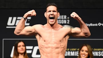 BUFFALO, NY - APRIL 07: Chris Weidman poses on the scale during the UFC 210 weigh-in at the KeyBank Center on April 7, 2017 in Buffalo, New York. (Photo by Josh Hedges/Zuffa LLC/Zuffa LLC via Getty Images)