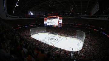 PHILADELPHIA, PENNSYLVANIA - OCTOBER 15: A general view during a game between the Vancouver Canucks and Philadelphia Flyers at Wells Fargo Center on October 15, 2021 in Philadelphia, Pennsylvania. (Photo by Tim Nwachukwu/Getty Images)