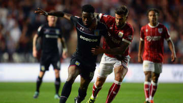 BRISTOL, ENGLAND - AUGUST 25: Joshua Onomah of Aston Villa is tackled by Marlon Pack of Bristol City during the Sky Bet Championship match between Bristol City and Aston Villa at Ashton Gate on August 25, 2017 in Bristol, England. (Photo by Harry Trump/Getty Images)