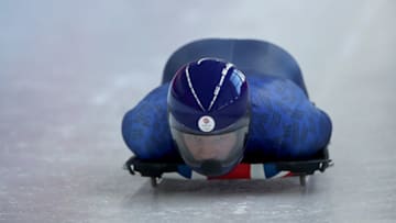 PYEONGCHANG, SOUTH KOREA - FEBRUARY 07: Jeremy Rice #6 of Great Britain in action during the Men's Skeleton training run ahead of the PyeongChang 2018 Winter Olympic Games at Olympic Sliding Center, Alpensia on February 7, 2018 in PyeongChang, South Korea. (Photo by Tim Clayton/Corbis via Getty Images)