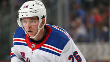 NEWARK, NEW JERSEY - SEPTEMBER 30: Jimmy Vesey #26 of the New York Rangers skates against the New Jersey Devils at the Prudential Center on September 30, 2022 in Newark, New Jersey. (Photo by Bruce Bennett/Getty Images)