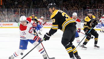 BOSTON, MASSACHUSETTS - FEBRUARY 12: Zdeno Chara #33 of the Boston Bruins defends Brendan Gallagher #11 of the Montreal Canadiens during the second period at TD Garden on February 12, 2020 in Boston, Massachusetts. (Photo by Maddie Meyer/Getty Images)