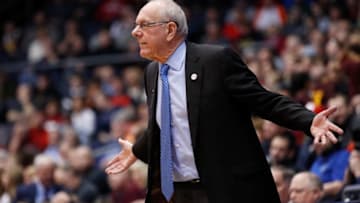 DAYTON, OH - MARCH 14: Head coach Jim Boeheim of the Syracuse Orange reacts in the second half against the Arizona State Sun Devils during the First Four of the 2018 NCAA Men's Basketball Tournament at UD Arena on March 14, 2018 in Dayton, Ohio. (Photo by Joe Robbins/Getty Images)