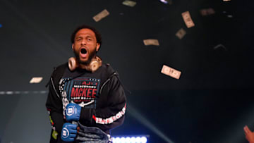 INGLEWOOD, CA - JULY 31: AJ McKee makes a grand entrance for his fight against Patricio Pitbull. McKee won by first round submission in their Featherweight World Title Main Event fight at The Forum on July 31, 2021 in Inglewood, California. (Photo by Jayne Kamin-Oncea/Getty Images)