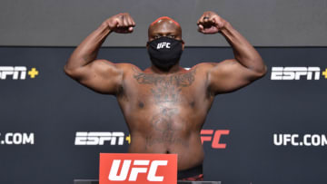 LAS VEGAS, NEVADA - FEBRUARY 19: In this UFC handout, Derrick Lewis poses on the scale during the UFC weigh-in at UFC APEX on February 19, 2021 in Las Vegas, Nevada. (Photo by Chris Unger/Zuffa LLC via Getty Images)
