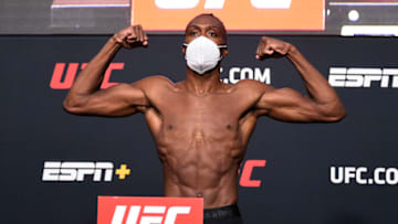 LAS VEGAS, NEVADA - SEPTEMBER 04: In this handout image provided by UFC, Jalin Turner poses on the scale during the UFC Fight Night weigh-in at UFC APEX on September 04, 2020 in Las Vegas, Nevada. (Photo by Chris Unger/Zuffa LLC via Getty Images)