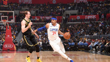 LOS ANGELES, CA - APRIL 11: Tobias Harris #34 of the LA Clippers handles the ball against the Los Angeles Lakers on April 11, 2018 at STAPLES Center in Los Angeles, California. NOTE TO USER: User expressly acknowledges and agrees that, by downloading and/or using this photograph, user is consenting to the terms and conditions of the Getty Images License Agreement. Mandatory Copyright Notice: Copyright 2018 NBAE (Photo by Adam Pantozzi/NBAE via Getty Images)
