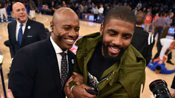 NEW YORK, NY - DECEMBER 06: ESPN college basketball analyst Jay Williams (L) and Kyrie Irving of the Cleveland Cavaliers pose for a photo during the Jimmy V Classic at Madison Square Garden on December 6, 2016 in New York City. (Photo by Lance King/Getty Images)