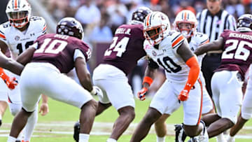 Auburn footballSep 23, 2023; College Station, Texas, USA; Auburn Tigers wide receiver Caleb Burton III (10) in action during the second quarter against the Texas A&M Aggies at Kyle Field. Mandatory Credit: Maria Lysaker-USA TODAY Sports