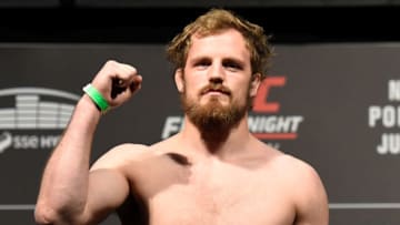 GLASGOW, SCOTLAND - JULY 15: Gunnar Nelson of Iceland poses on the scale during the UFC Fight Night weigh-in at the SSE Hydro Arena Glasgow on July 15, 2017 in Glasgow, Scotland. (Photo by Josh Hedges/Zuffa LLC/Zuffa LLC via Getty Images)