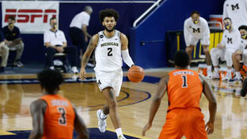 Nov 25, 2020; Ann Arbor, Michigan, USA; Michigan Wolverines forward Isaiah Livers (2) dribbles in the first half against the Bowling Green Falcons at Crisler Center. Mandatory Credit: Rick Osentoski-USA TODAY Sports