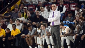 Jan 28, 2016; Tempe, AZ, USA; Arizona State Sun Devils head coach Bobby Hurley looks on against the Oregon State Beavers during the first half at Wells-Fargo Arena. Mandatory Credit: Joe Camporeale-USA TODAY Sports