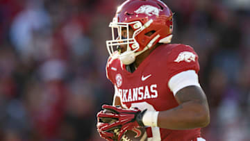 Treylon Burks #16 of the Arkansas Razorbacks (Photo by Wesley Hitt/Getty Images)