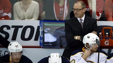 Dec 27, 2016; Detroit, MI, USA; Buffalo Sabres head coach Dan Bylsma during the first period against the Detroit Red Wings at Joe Louis Arena. Mandatory Credit: Rick Osentoski-USA TODAY Sports