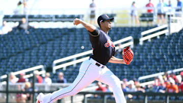 GOODYEAR, ARIZONA - MARCH 03: Carlos Carrasco #59 of the Cleveland Indians delivers a pitch against the Los Angeles Angels during a spring training game at Goodyear Ballpark on March 03, 2020 in Goodyear, Arizona. (Photo by Norm Hall/Getty Images)