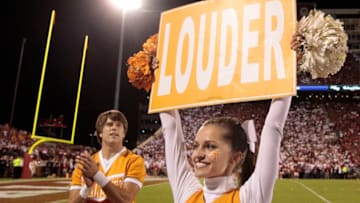 NORMAN, OK - SEPTEMBER 13: Tennessee Volunteers cheerleaders perform during the game against the Oklahoma Sooners September 13, 2014 at Gaylord Family-Oklahoma Memorial Stadium in Norman, Oklahoma. The Sooners defeated the Volunteers 34-10. (Photo by Brett Deering/Getty Images)