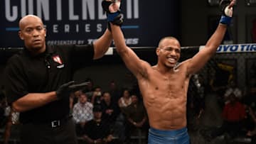 LAS VEGAS, NV - AUGUST 22: Jordan Espinosa celebrates after his submission victory over Nick Urso in their flyweight bout during Dana White's Tuesday Night Contender Series at the TUF Gym on August 22, 2017 in Las Vegas, Nevada. (Photo by Brandon Magnus/DWTNCS)