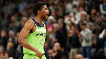 MINNEAPOLIS, MINNESOTA - FEBRUARY 08: Malik Beasley #5 of the Minnesota Timberwolves pumps up the crowd during the first half of the game against the Los Angeles Clippers. (Photo by Hannah Foslien/Getty Images)