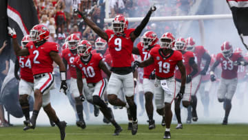 ATHENS, GA - SEPTEMBER 11: Ameer Speed #9 of the Georgia Bulldogs runs on the field before a game against the UAB Blazers at Sanford Stadium on September 11, 2021 in Athens, Georgia. (Photo by Brett Davis/Getty Images)