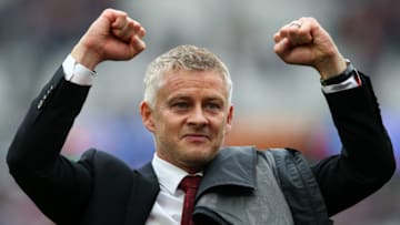 LONDON, ENGLAND - SEPTEMBER 19: Manchester United manager Ole Gunnar Solskjaer celebrates his side's victory after the Premier League match between West Ham United and Manchester United at London Stadium on September 19, 2021 in London, England. (Photo by Craig Mercer/MB Media/Getty Images)