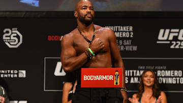 CHICAGO, ILLINOIS - JUNE 08: Rashad Evans poses on the scale during the UFC 225 weigh-in at the United Center on June 8, 2018 in Chicago, Illinois. (Photo by Josh Hedges/Zuffa LLC/Zuffa LLC via Getty Images)