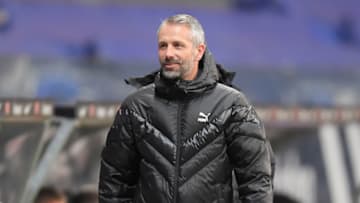 FRANKFURT AM MAIN, GERMANY - DECEMBER 15: Marco Rose, Head Coach of Borussia Monchengladbach looks on prior to the Bundesliga match between Eintracht Frankfurt and Borussia Moenchengladbach at Deutsche Bank Park on December 15, 2020 in Frankfurt am Main, Germany. Sporting stadiums around Germany remain under strict restrictions due to the Coronavirus Pandemic as Government social distancing laws prohibit fans inside venues resulting in games being played behind closed doors. (Photo by Alexander Scheuber/Getty Images)