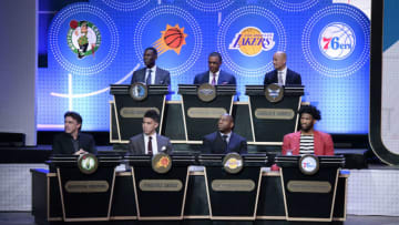 NEW YORK, NEW YORK - MAY 16: A wide angle shot of the pannel during the 2017 NBA Draft Lottery at the New York Hilton in New York, New York. NOTE TO USER: User expressly acknowledges and agrees that, by downloading and or using this Photograph, user is consenting to the terms and conditions of the Getty Images License Agreement. Mandatory Copyright Notice: Copyright 2017 NBAE (Photo by David Dow/NBAE via Getty Images)