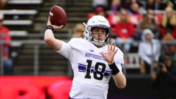 PISCATAWAY, NJ - OCTOBER 20: Clayton Thorson #18 of the Northwestern Wildcats throws during the second quarter against the Rutgers Scarlet Knights on October 20, 2018 in Piscataway, New Jersey. (Photo by Corey Perrine/Getty Images)