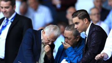 IPSWICH, ENGLAND - JULY 28: West Ham United Joint Chairmen David Gould, David Sullivan and his son Jack Sullivan look on during the pre-season friendly match between Ipswich Town and West Ham United at Portman Road on July 28, 2018 in Ipswich, England. (Photo by Stephen Pond/Getty Images)