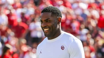 Sep 18, 2021; Norman, Oklahoma, USA; Oklahoma Sooners running backs coach Demarco Murraybefore the game against the Nebraska Cornhuskers at Gaylord Family-Oklahoma Memorial Stadium. Mandatory Credit: Kevin Jairaj-USA TODAY Sports