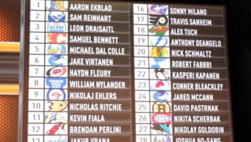 A general view of the complete draft board after the completion of the first round of the 2014 NHL DraftMandatory Credit: Bill Streicher-USA TODAY Sports