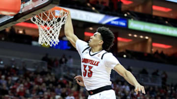 LOUISVILLE, KY - NOVEMBER 13: Jordan Nwora #33 of the Louisville Cardinals shoots the ball against the Southern Jaguars at KFC YUM! Center on November 13, 2018 in Louisville, Kentucky. (Photo by Andy Lyons/Getty Images)