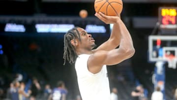 Shai Gilgeous-Alexander #2 of the Oklahoma City Thunder warms up before his game against the Adelaide 36ers at Paycom Center on October 06, 2022 in Oklahoma City, Oklahoma. (Photo by Ian Maule/Getty Images)