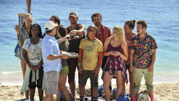 "Survivor Jackpot" - Jeff Probst hands out the new buffs to Sierra Dawn-Thomas, Cirie Fields, Oscar "Ozzy" Lusth, Debbie Wanner, Brad Culpepper, Tai Trang, James "J.T" Thomas, Andrea Boehlke, Sarah Lacina and Zeke Smith on the third episode of SURVIVOR: Game Changers, airing Wednesday, March 15 (8:00-9:00 PM, ET/PT) on the CBS Television Network. Photo: Jeffrey Neira/CBS Entertainment ÃÂ©2017 CBS Broadcasting, Inc. All Rights Reserved.